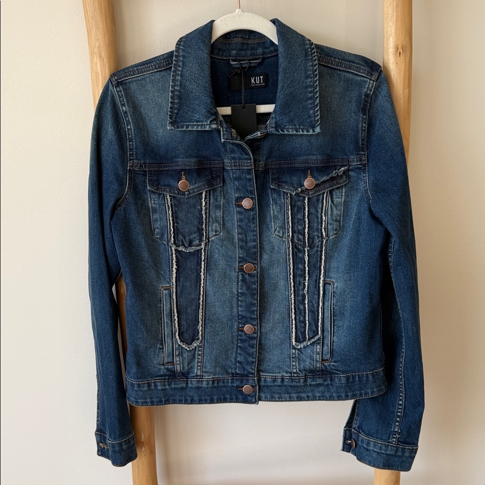 Kut From The Kloth Ashley Semi Fitted Dark Wash Stretch Denim Jean Jacket M NEW